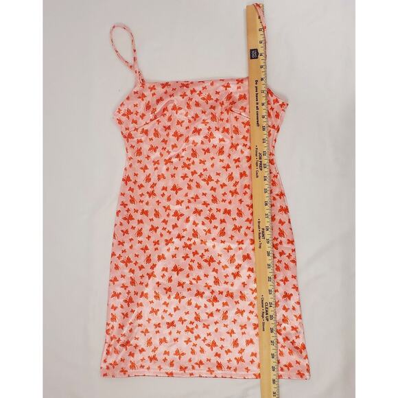 Urban Outfitters Dress S Pink Butterfly Print Spaghetti Strap Satin Mini Small - Picture 3 of 8